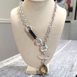 Sweet LOLA Silver TONE Asymmetrical Statement LEATHER  Necklace 27"